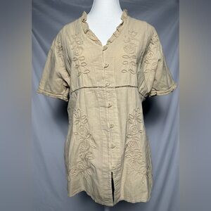 FRAMA'Z 100% Cotton Lagenlook Boho Ruffle Summer Embroidered Tunic Size L